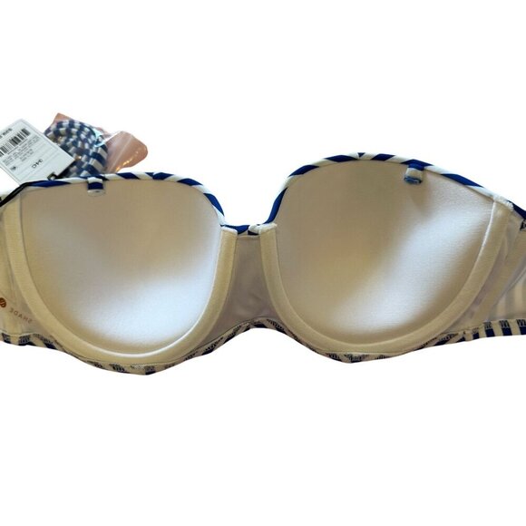 Shade & Shore Light Lift Bandeau Bikini Top Blue White Stripe Women 34C Nautical - Picture 4 of 16